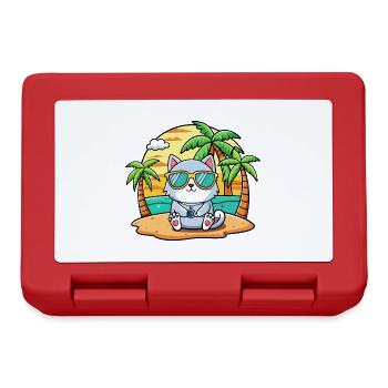 Katze Lustige Cartoon Sommer Strand Sonnenbrille - Brotdose - Rot - Vorne
