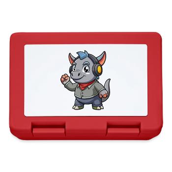 Rhino Funny Cartoon Character Musique de casque - Boîte à goûter - rouge - Devant