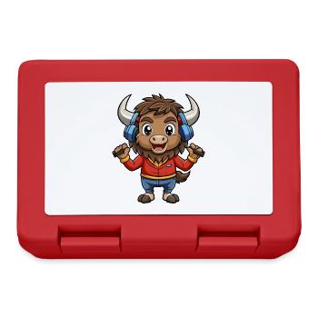 Bison Lustige Zeichentrickfigur Kopfhörer Musik - Brotdose - Rot - Vorne