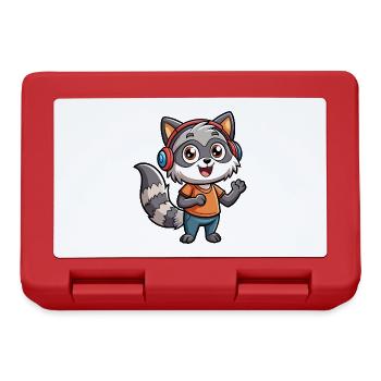 Raccoon Funny Cartoon Character Headphone Music - Lunchbox - red - Front