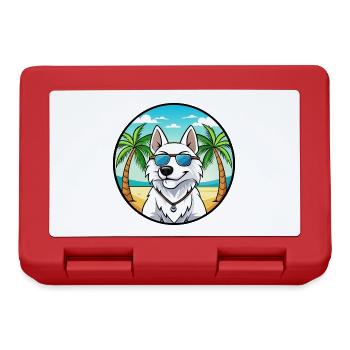 White Shepherd Dog Breed Cartoon Sunglasses Beach - Lunchbox - red - Front