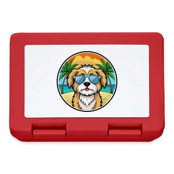 Lhasa Apso Hunderasse Cartoon Sonnenbrille Strand - Brotdose - Rot - Vorne