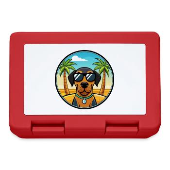 Black And Tan Coonhound Dog Breed Cartoon Beach - Lunchbox - red - Front