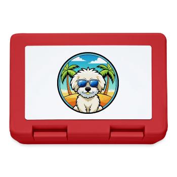 Bichon Frise Hunderasse Cartoon Sonnenbrille Strand - Brotdose - Rot - Vorne