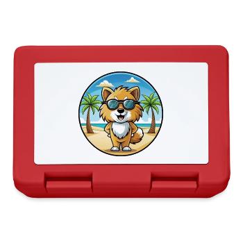 Spielzeug Deutscher Spitz Hund Rasse Cartoon Sonnenbrille Strand - Brotdose - Rot - Vorne
