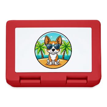 Spielzeug Foxterrier Hund Rasse Cartoon Sonnenbrille Strand - Brotdose - Rot - Vorne