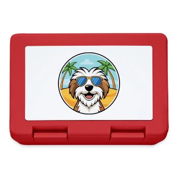 Tibet Terrier Hund Rasse Cartoon Sonnenbrille Strand - Brotdose - Rot - Vorne