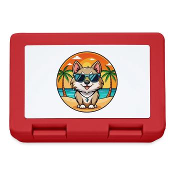 Schwedische Lapphund Hunderasse Cartoon Sonnenbrille Strand - Brotdose - Rot - Vorne