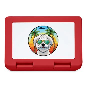 Coton De Tulear Hunderasse Cartoon Sonnenbrille Strand - Brotdose - Rot - Vorne