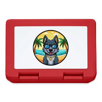 Schwarzer Norwegischer Elchhund Hunderasse Cartoon Strand - Brotdose - Rot - Vorne