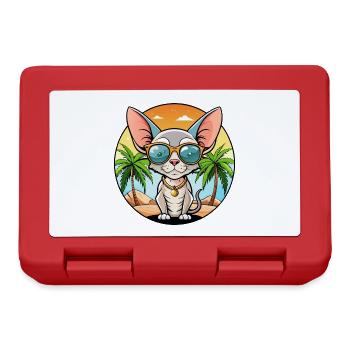 Devon Rex Katzenrasse Cartoon Sonnenbrille Strand - Brotdose - Rot - Vorne