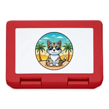 American Wirehair Cat Breed Cartoon Sunglass Beach - Lunchbox - red - Front