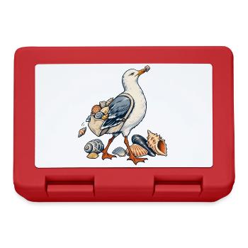 Möwe beim Muschelsammeln am Meer - Brotdose - Rot - Vorne