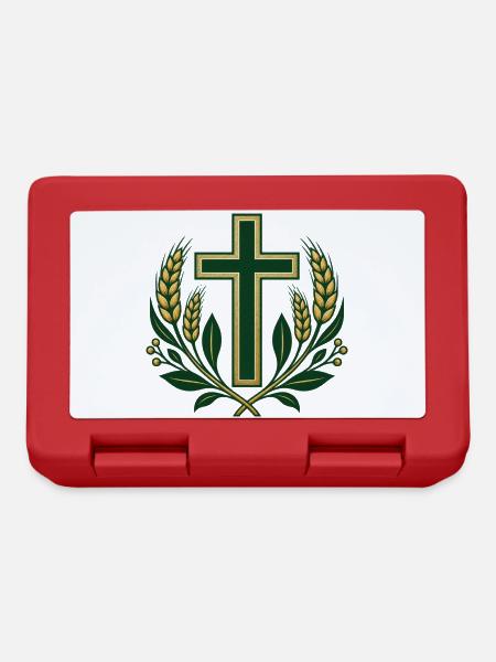 Grünes Kreuz mit goldener Erntekranz - Brotdose - Rot