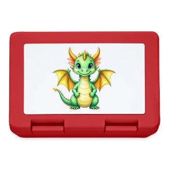 Kleiner Grüner Kawaii Drache Süßes Kinder T-Shirt - Brotdose - Rot - Vorne