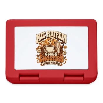 Mit Koffein gegen Engstirn – Kaffee Humor - Brotdose - Rot - Vorne