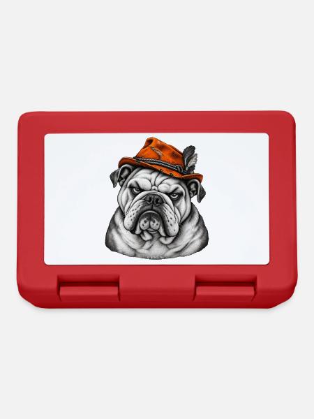 Bulldog im Orange Hut – Retro Flair - Brotdose - Rot