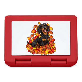 Herbstlicher Dackel mit Laub - Brotdose - Rot - Vorne