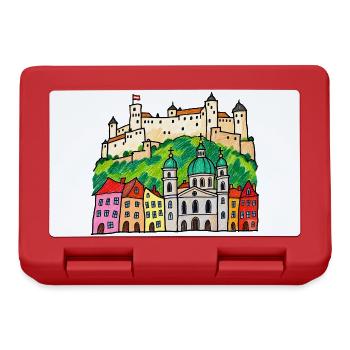 Salzburg Skyline im bunten Wachsmalstil - Brotdose - Rot - Vorne