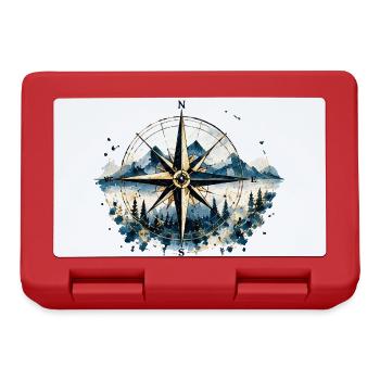 Kompass – Aquarellmotiv für Weltenbummler - Brotdose - Rot - Vorne