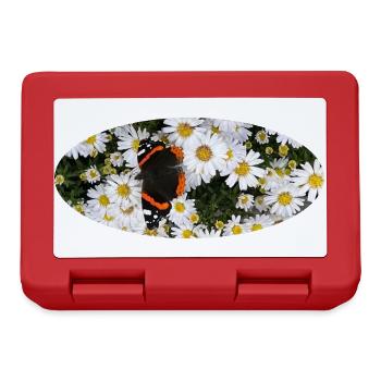 Red Admiral Butterfly auf Asters - Brotdose - Rot - Vorne