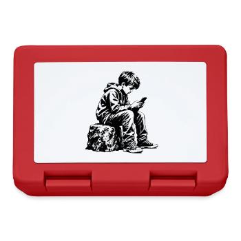 Monochromes Jugendportrait am Handy - Brotdose - Rot - Vorne
