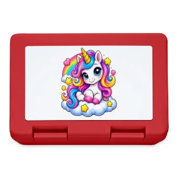 Regenbogen Unicorn auf Wolke - Brotdose - Rot - Vorne