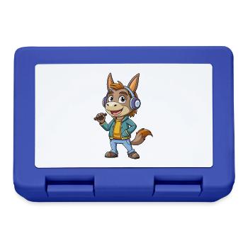Esel Lustige Cartoon Figur Kopfhörer Musik - Brotdose - Royalblau - Vorne