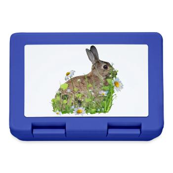 Hase weiße Blumen - Brotdose - Royalblau - Vorne