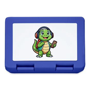 Turtle Funny Cartoon Character Headphone Music - Lunchbox - royal blue - Front