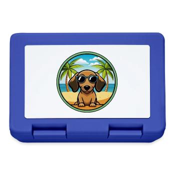 Miniatur Dackel Hund Rasse Cartoon Sonnenbrille - Brotdose - Royalblau - Vorne