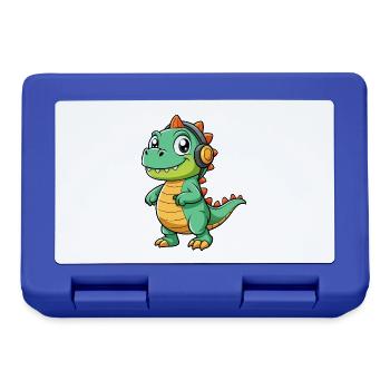 Dinosaurier Lustige Cartoon Figur Kopfhörer Musik - Brotdose - Royalblau - Vorne