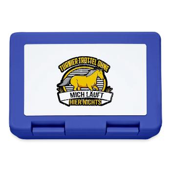 Turnier Trottel Turniertrottel TT Reiterspruch - Brotdose - Royalblau - Vorne