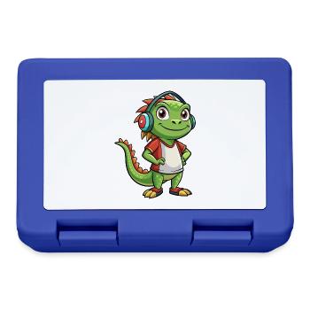 Iguane Funny Cartoon Character Musique de casque - Boîte à goûter - bleu royal - Devant