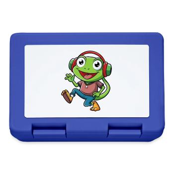 Frosch Lustige Cartoon Figur Kopfhörer Musik - Brotdose - Royalblau - Vorne