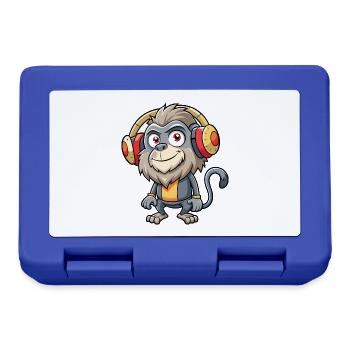 Pavian Lustige Cartoon Figur Kopfhörer Musik - Brotdose - Royalblau - Vorne