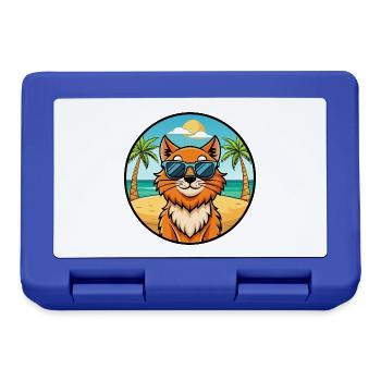 Ginger Longhair Cat Breed Cartoon Sunglasses Beach - Lunchbox - royal blue - Front