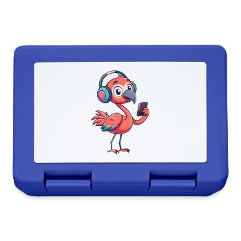 Flamingo Lustige Zeichentrickfigur Kopfhörer Musik - Brotdose - Royalblau - Vorne