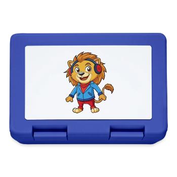 Lion Funny Cartoon Character Musique de casque - Boîte à goûter - bleu royal - Devant