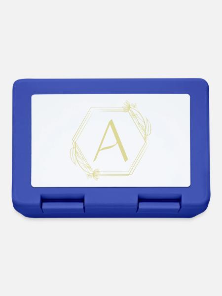 A Monogramm im floralen Hexagon - Brotdose - Royalblau