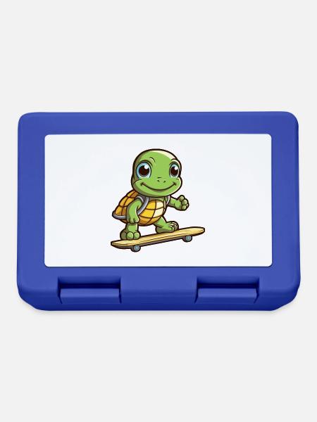 Lustige Schildkröte Kawaii Cartoon Haustier spielt Skateboard - Brotdose - Royalblau