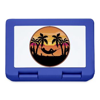 Coucher de soleil au bord de la mer - Palmiers avec hamac - Boîte à goûter - bleu royal - Devant