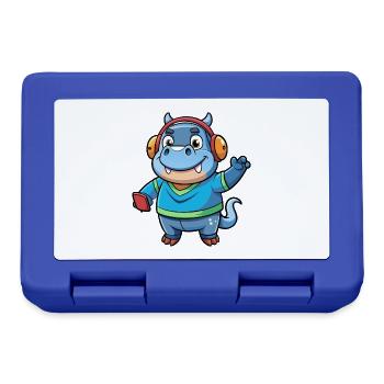 Hippo Funny Cartoon Character Headphone Music - Lunchbox - royal blue - Front