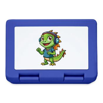 Iguane Funny Cartoon Character Musique de casque - Boîte à goûter - bleu royal - Devant