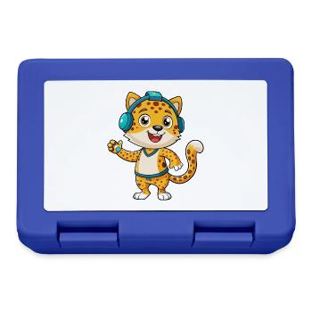 Léopard Funny Cartoon Character Musique de casque - Boîte à goûter - bleu royal - Devant