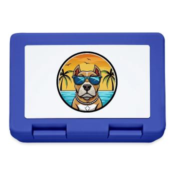 American Pitbull Terrier Dog Breed Cartoon Beach - Lunchbox - royal blue - Front