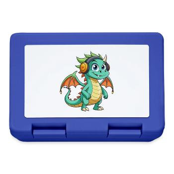 Dragon Funny Cartoon Character Headphone Music - Lunchbox - royal blue - Front