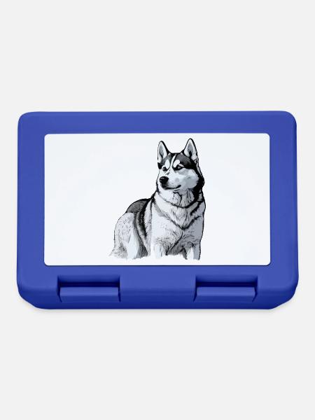 Nette Husky Hund Rasse Kopf Cartoon Illustration - Brotdose - Royalblau