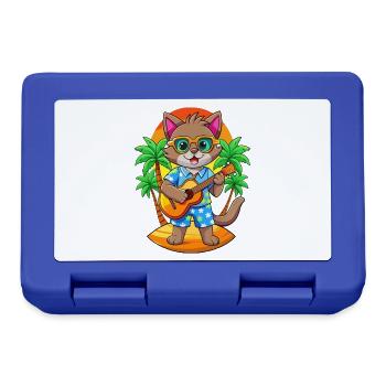 Drôle Chat Dessin Animé Plage D’été Lunettes De Soleil Guitare - Boîte à goûter - bleu royal - Devant
