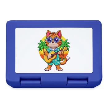 Drôle Chat Dessin Animé Plage D’été Lunettes De Soleil Guitare - Boîte à goûter - bleu royal - Devant